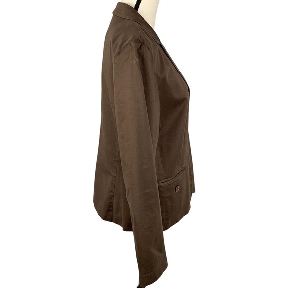 Izod Stretch 3 Button Blazer Women Large Career Brown Pockets Cotton Spandex - Picture 3 of 8
